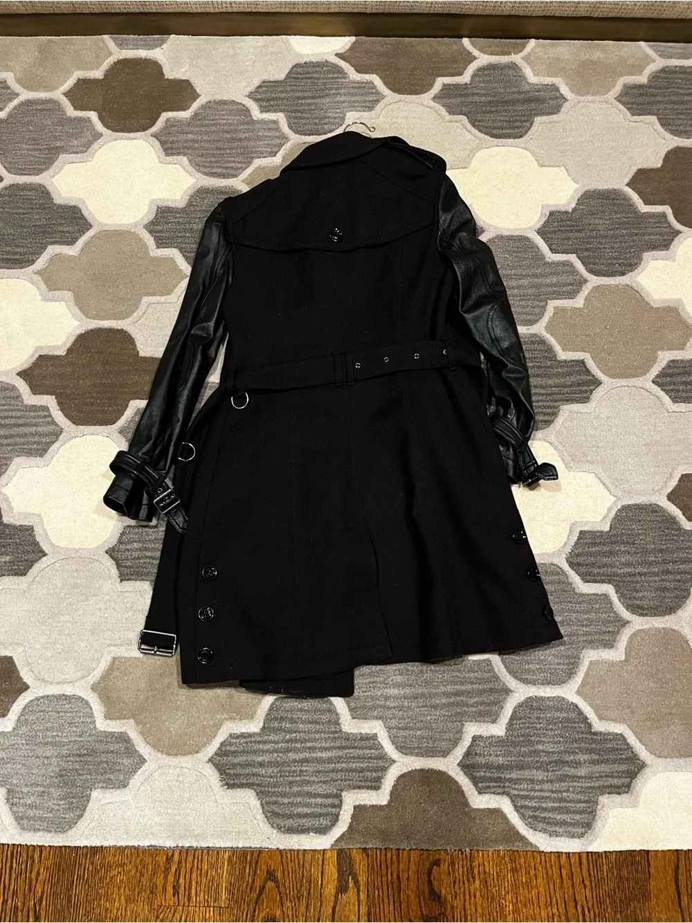 Burberry Black Trench Coat with Leather Sleeves (8) - Picture 9 of 11